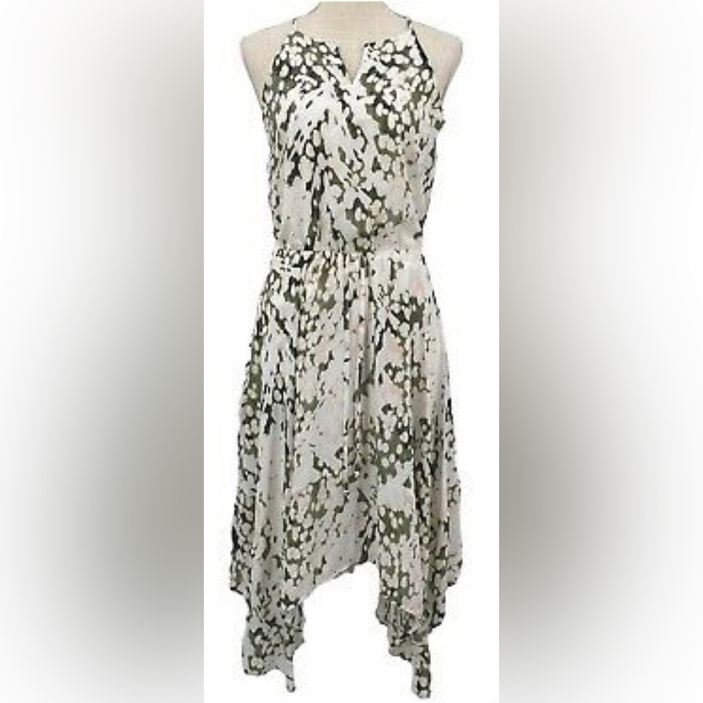Mossimo Halter Top Asymmetric Multicolor Print Dress Elastic Waist Lined Size M